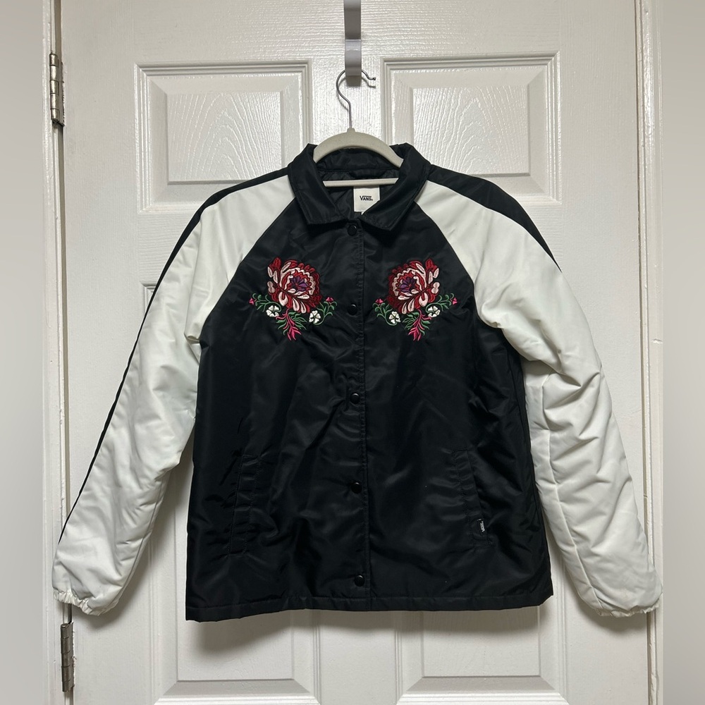 Vans Embroidered Black and White Bomber Jacket Size XS